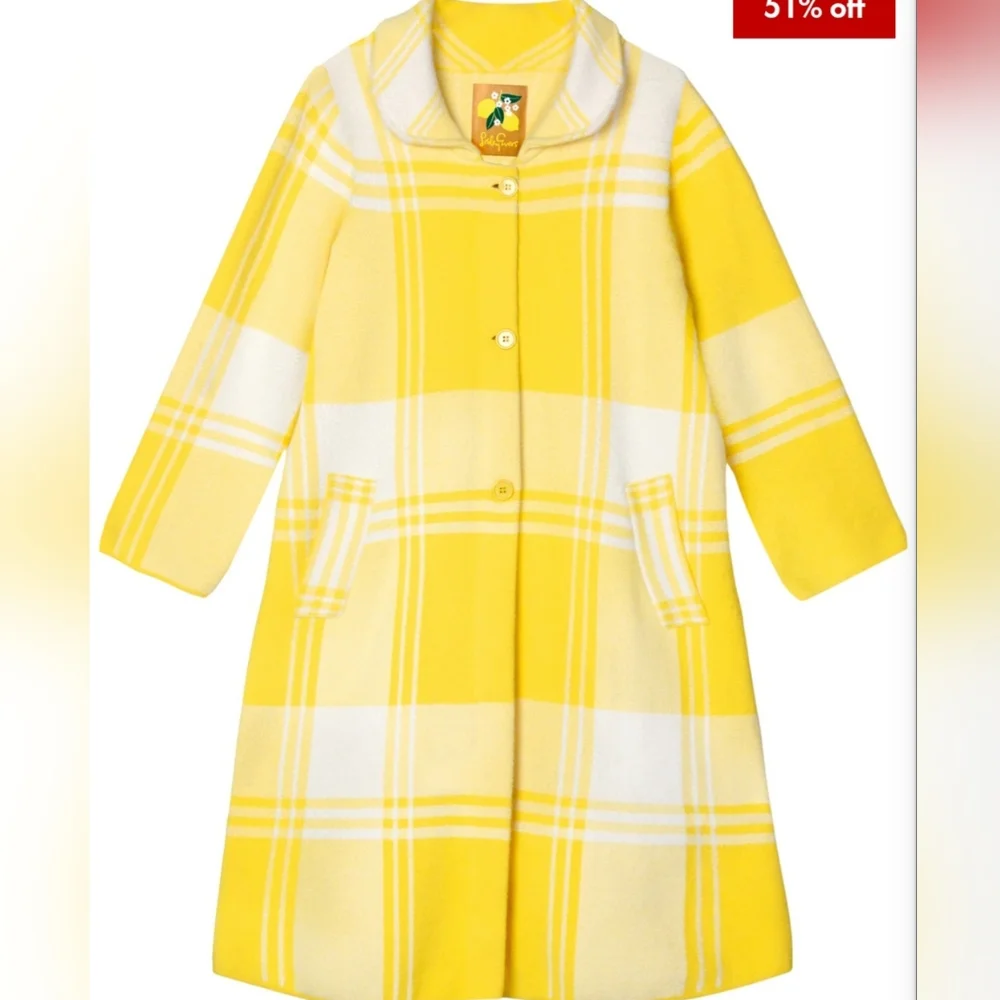 Lesley Evers Natalie Coat In Lemon Yellow Plaid Size Medium NWT - Picture 10 of 13